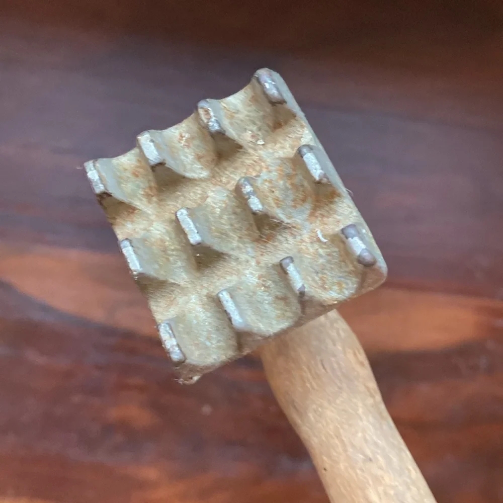 Vintage Primitive Farmhouse Meat Tenderizer Hammer Mallet Wood Handle Tool